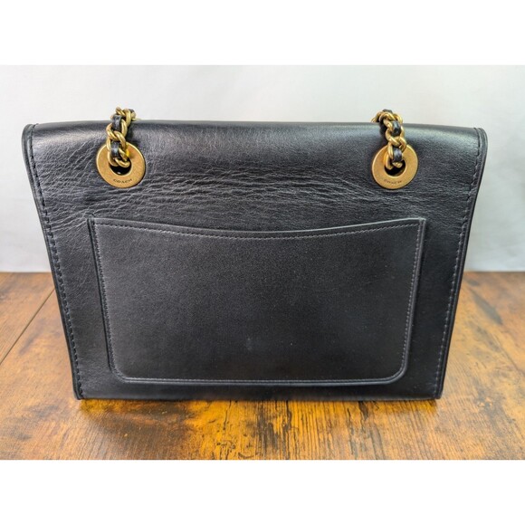 Authentic Coach Parker Shoulder Bag Black Leather Gold toned Chain Strap - Picture 8 of 16